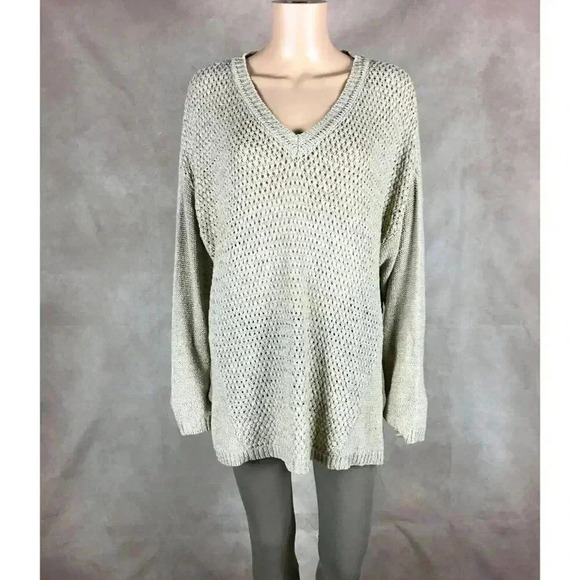 Women’s CALVIN KLEIN Beige Loose V-neck Sweater NEW - Picture 7 of 11
